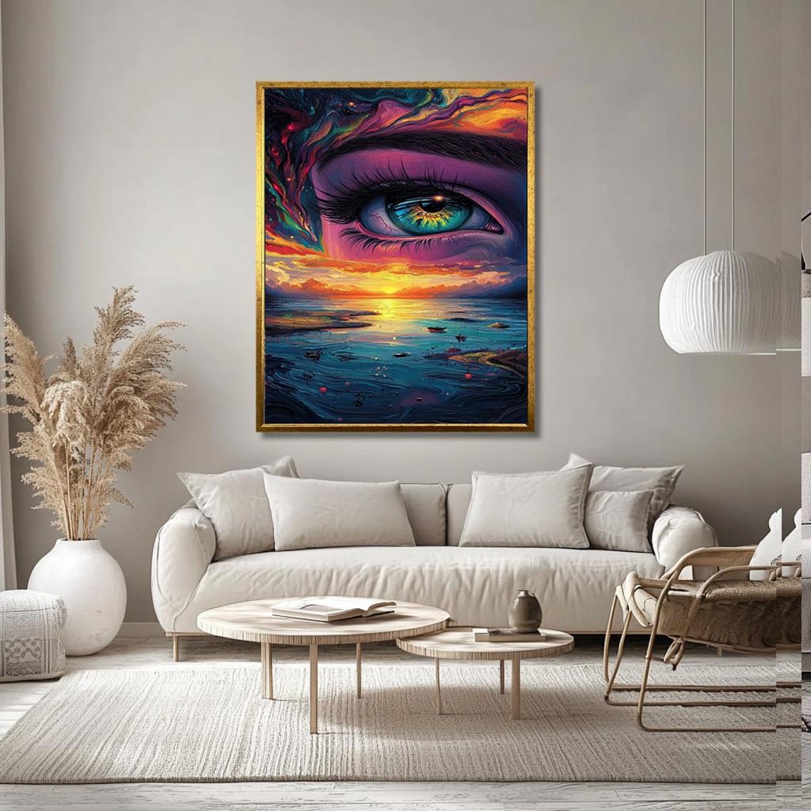 Surreal Giant Eye with a Sunset Seascape Inside the Iris Poster - Image 3