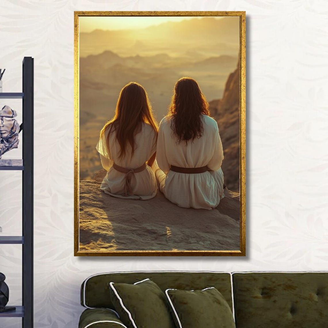 Sunset Sisters Wall Art Golden Hour Mountain Print Peaceful Friendship Bohemian Wall Decor - Image 3