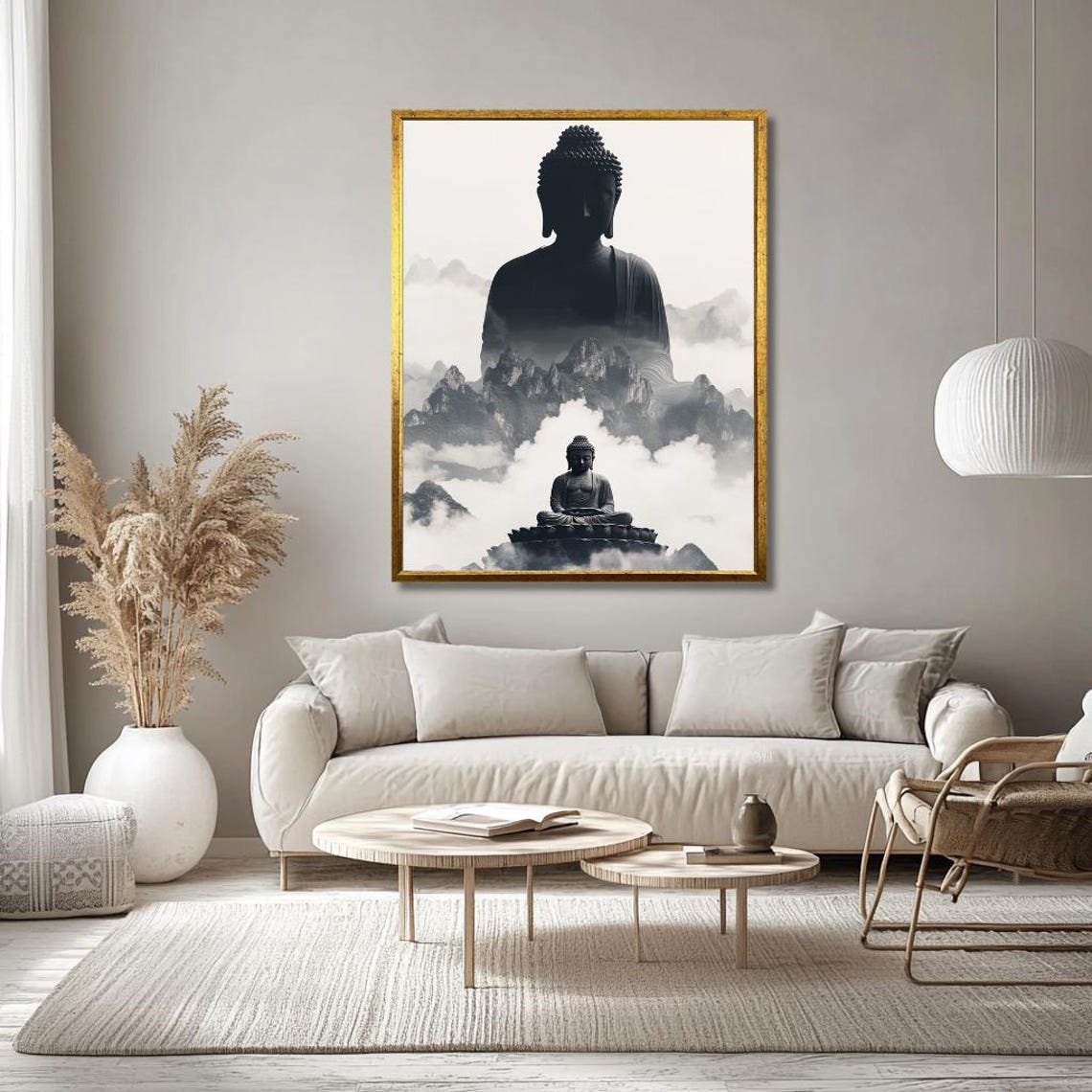 Serene Buddha With Misty Mountains Print Zen Inspired Wall Art Tranquil Meditation Decor For Living Room Or Yoga Space Spiritual - Image 3