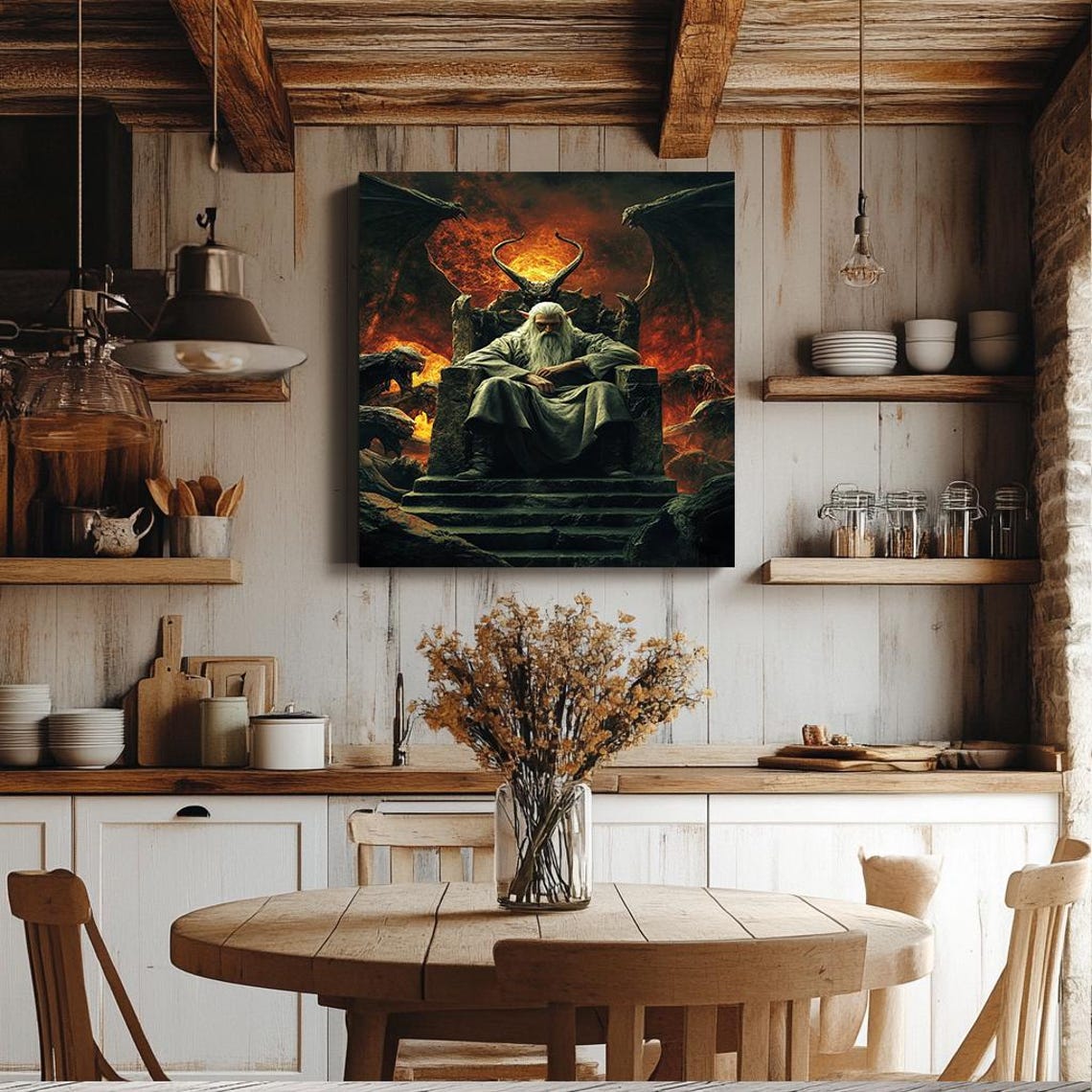 Wizard King on a Throne With Fire Demons Dark Fantasy Epic Poster - Image 3