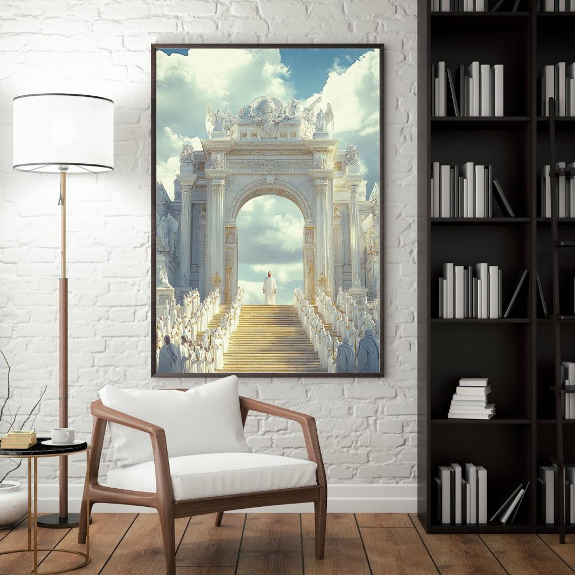 Heavenly Gates Wall Art Divine Architecture Print Celestial Stairway Religious Wall Decor - Image 2