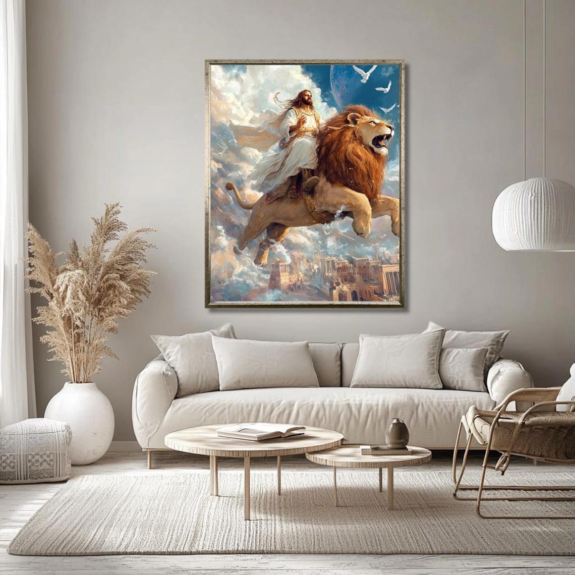 Jesus Riding the Lion of Judah Soaring Through the Clouds Poster - Image 2