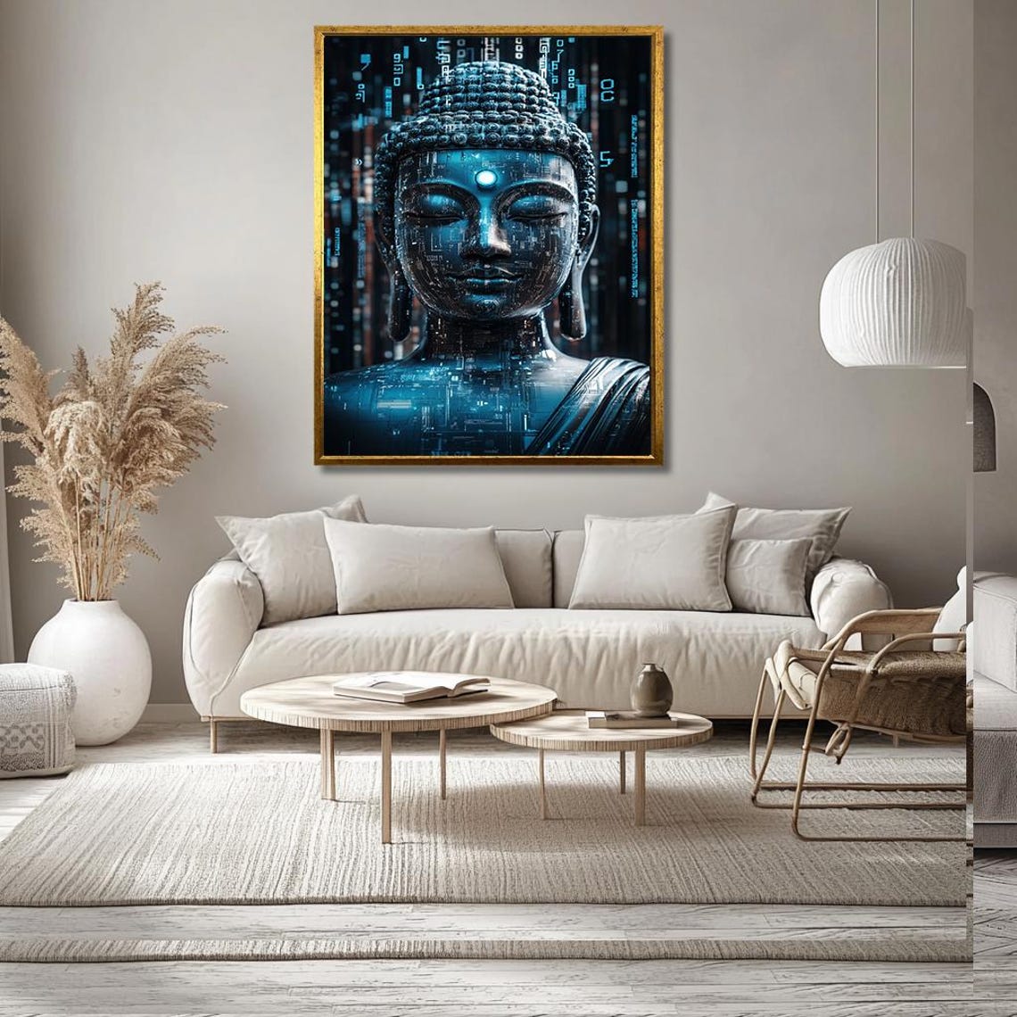 Cyber Buddha Art Print Futuristic Buddha Wall Decor With Tech Elements Zen And Technology Fusion For Modern Living Room - Image 3