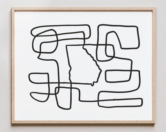 Georgia Line Art Print One Drawing Abstract Minimalist Map Of