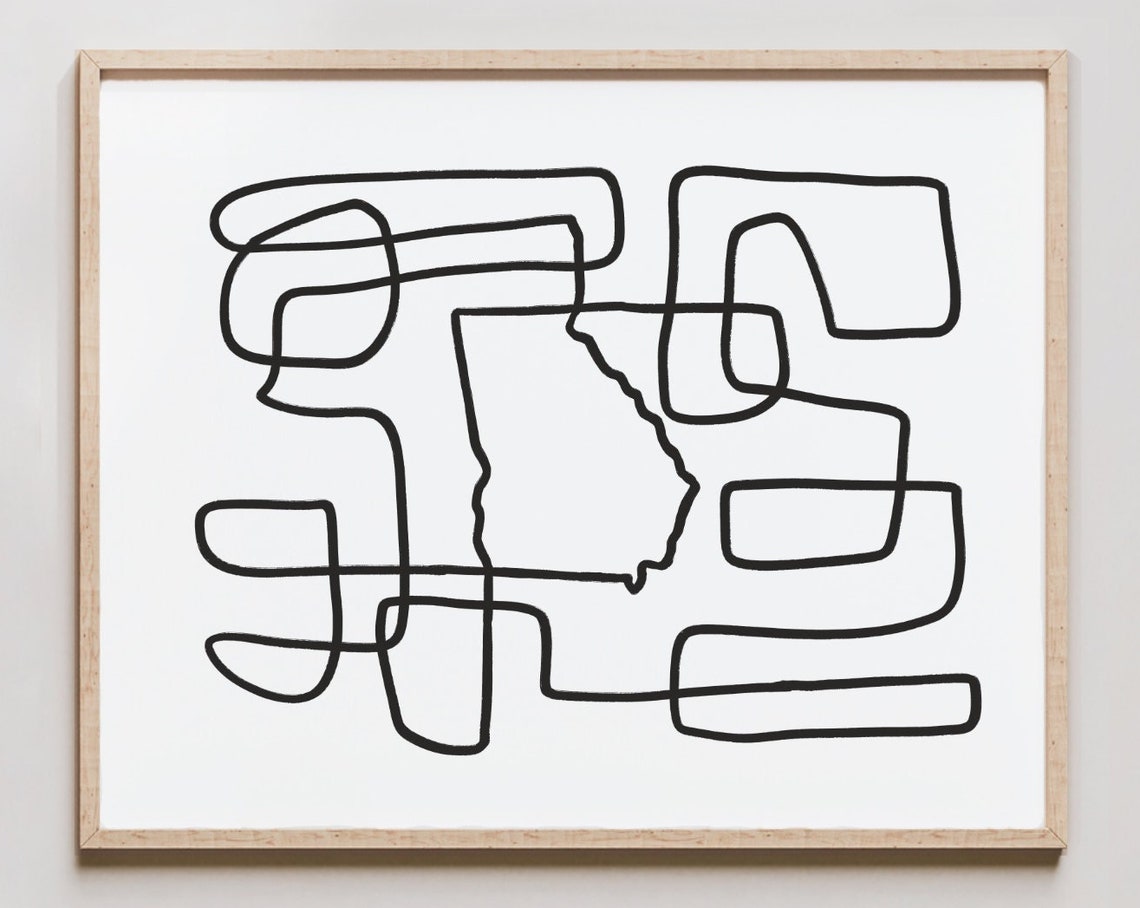 Georgia Line Art Print One Drawing Abstract Minimalist Map Of