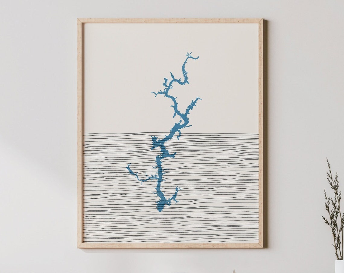 Lay Lake Art Boho Print Alabama Lakehouse Decor Wall Map