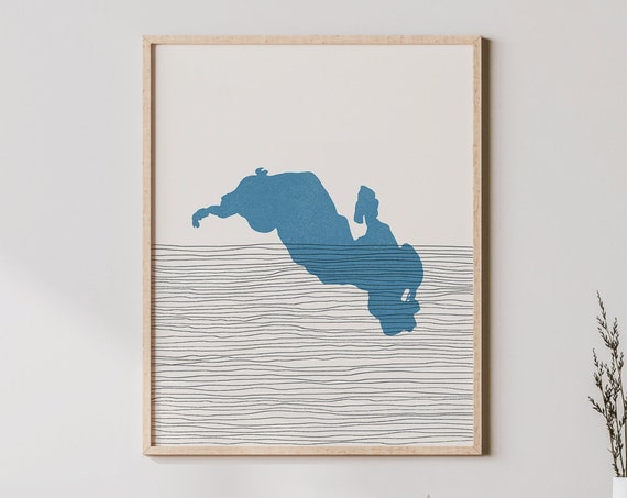 Wawasee Lake Art Boho Print Indiana Lakehouse Decor Wall Map