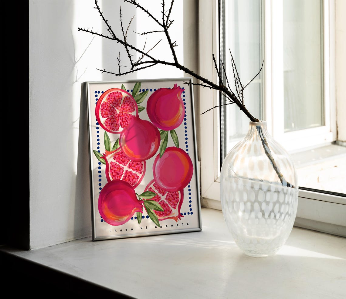 Fruta de Granada Ripe Pomegranates Ruby Seeds Botanical Poster - Image 2