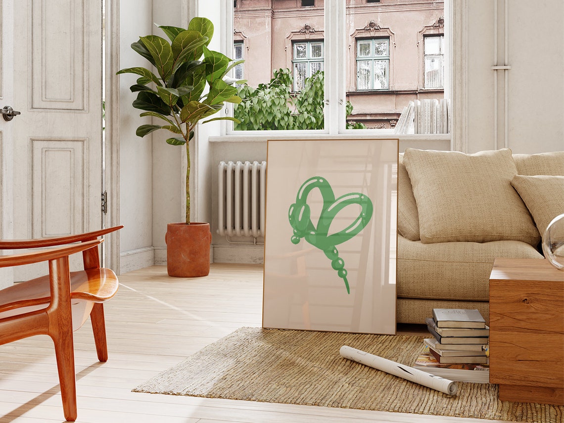 Green Balloon Heart Pop Art Minimalist White Background Wall Poster - Image 2
