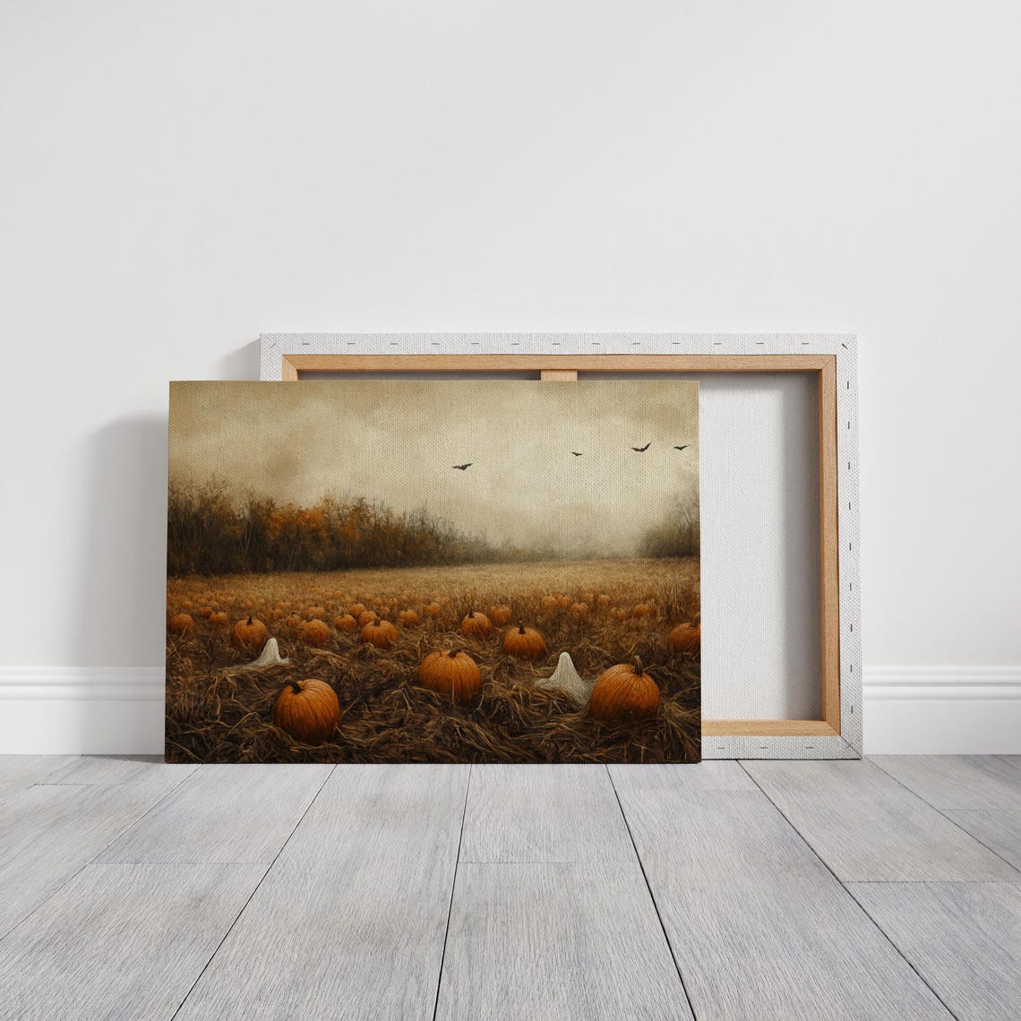 Haunted Pumpkin Patch Misty Field Spooky Fall Halloween Wall Art - Image 4