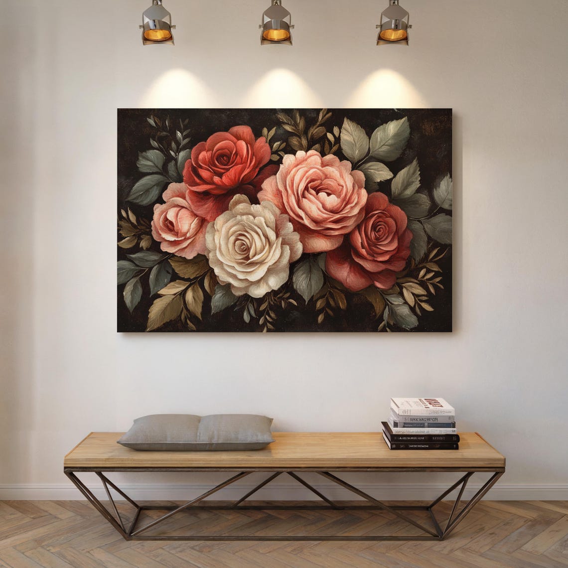 Red Blush Cream Rose Bouquet Vintage Baroque Floral Still Life Poster - Image 5