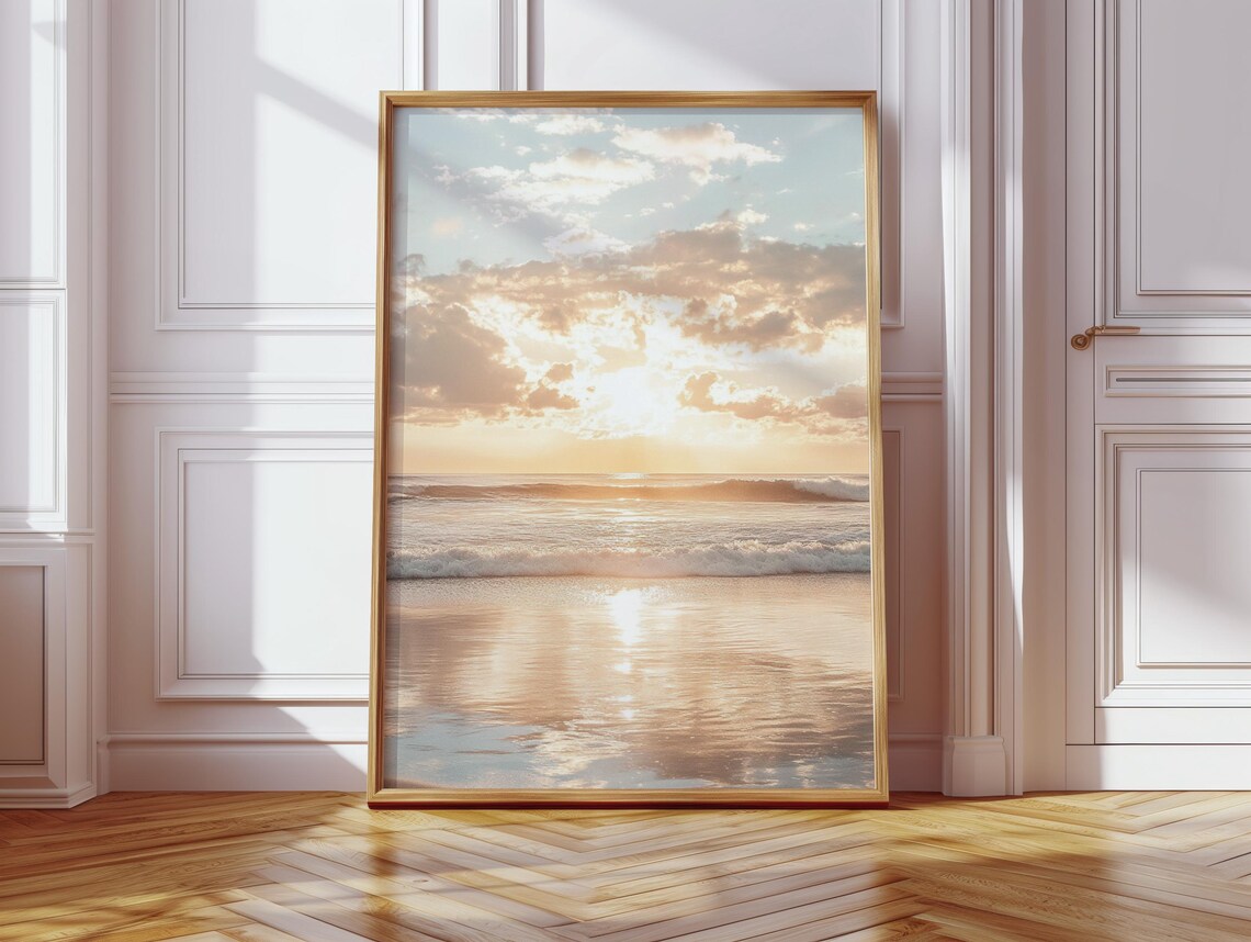 Golden Sunrise Over Ocean Waves, Coastal Photography - Image 4