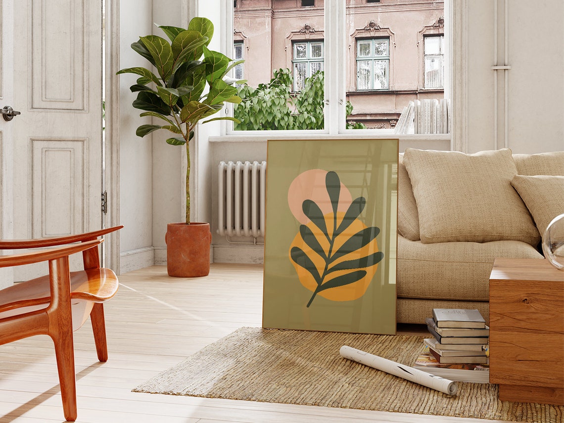 Sage Green Blush Arch Leaf Minimalist Botanical Boho Art Poster