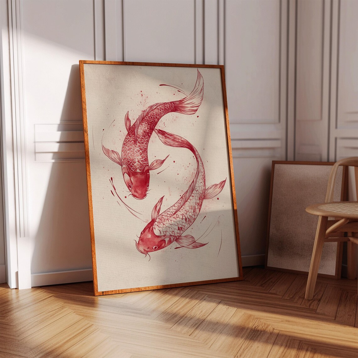 Red Koi Fish Ink Drawing, Japanese Zen Art - Image 2