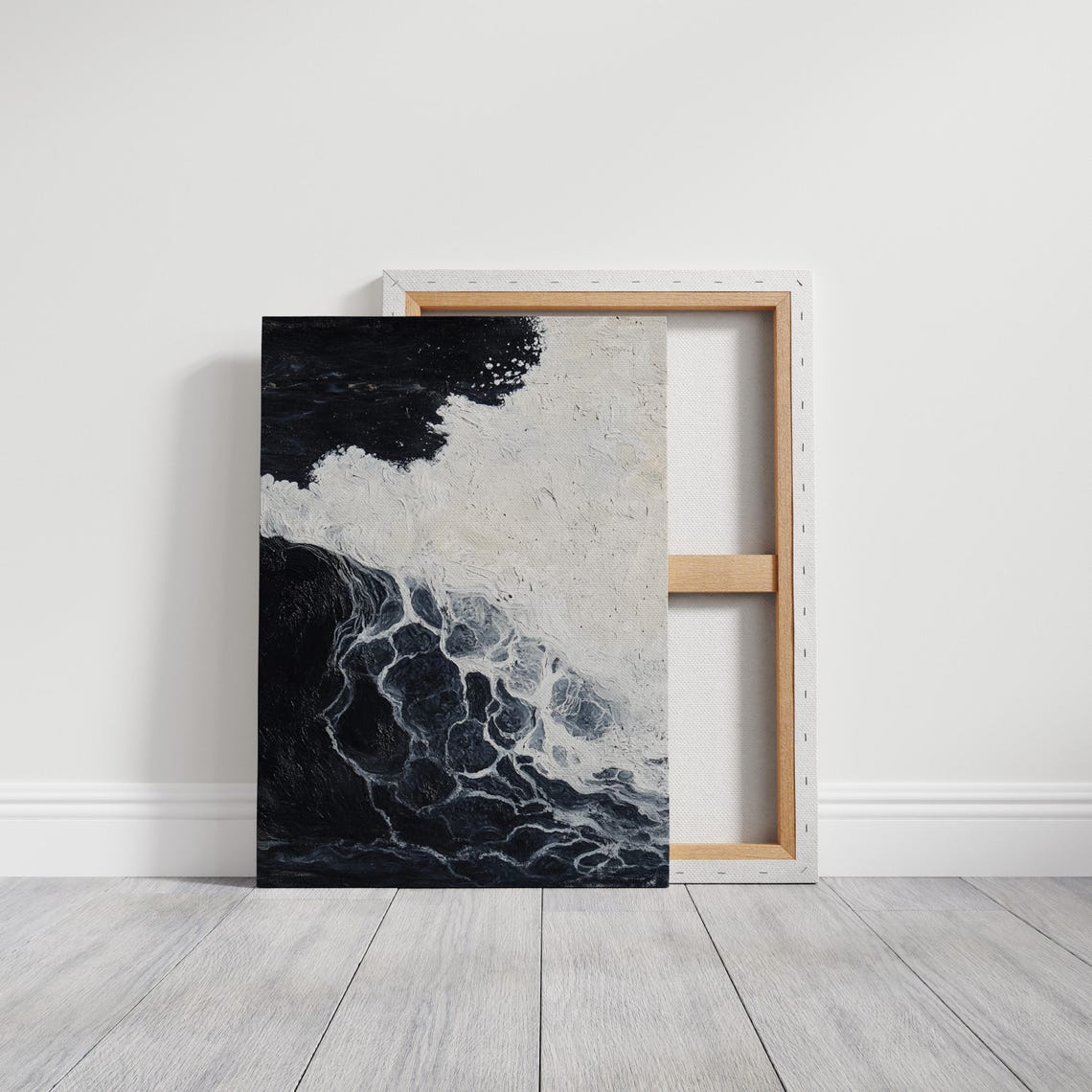 Abstract Ocean Wave Painting In Bold Black And White Textures Wall Art Print - Image 5