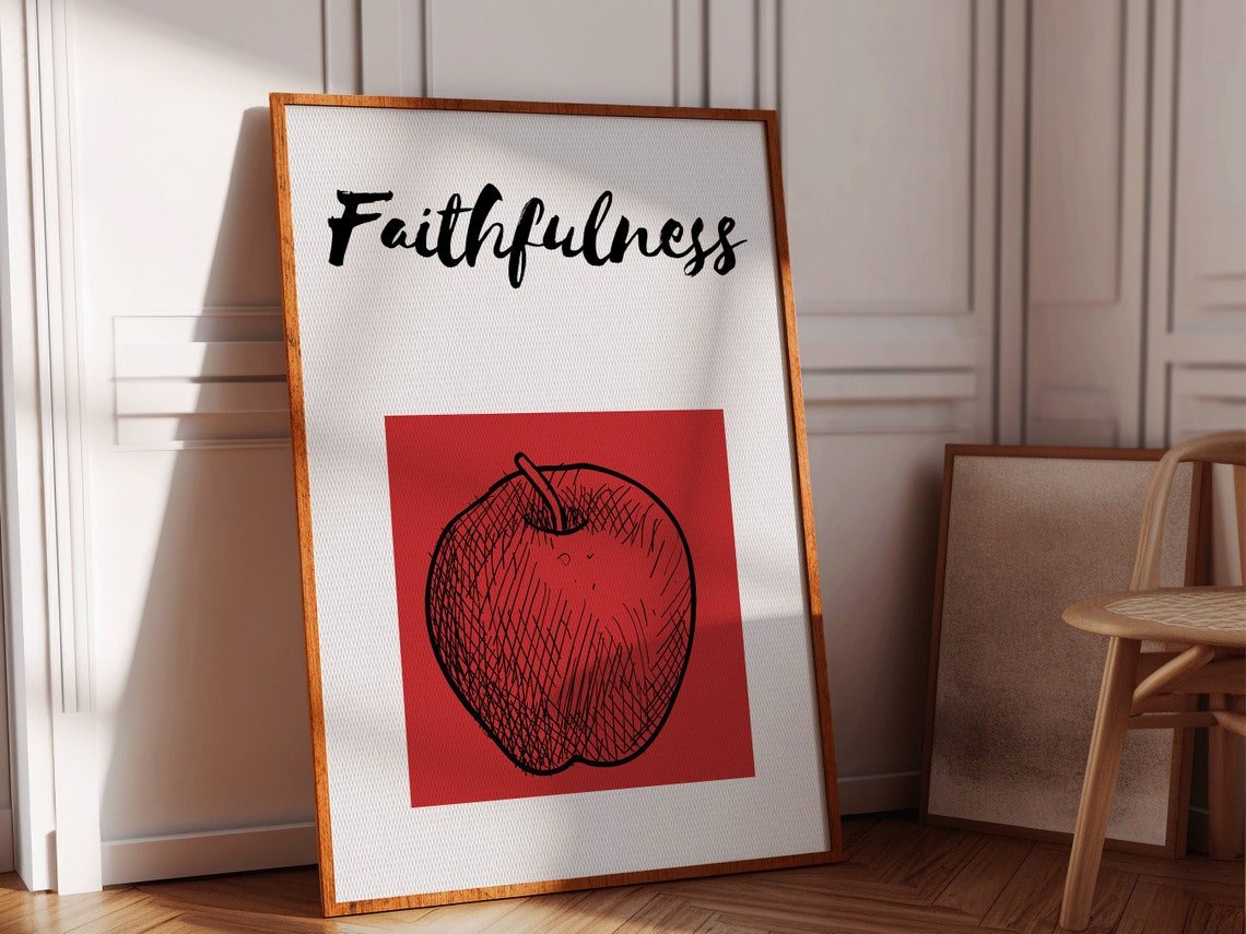 Faithfulness Apple Fruit Sketch Christian Affirmation Wall Art Poster - Image 2