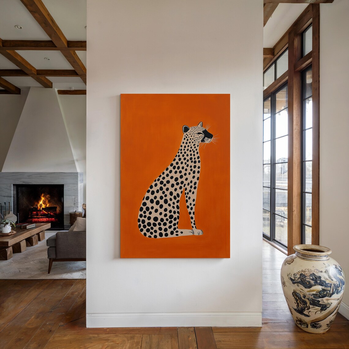 Minimalist Cheetah Orange Background Modern Wildlife Silhouette Art Poster - Image 3