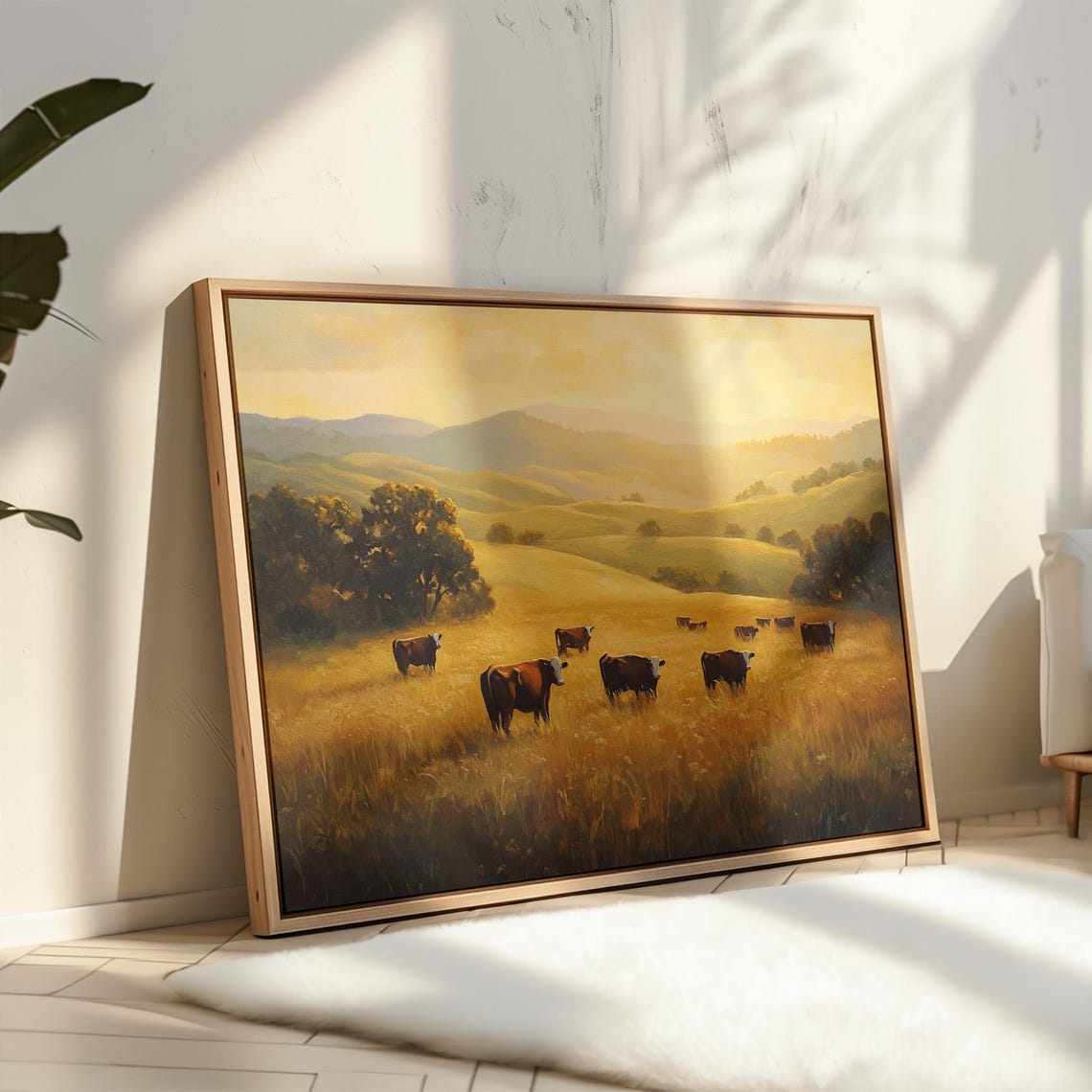 Rustic Cattle Grazing Sunset Pasture Western Farmhouse Wall Art Print - Image 4