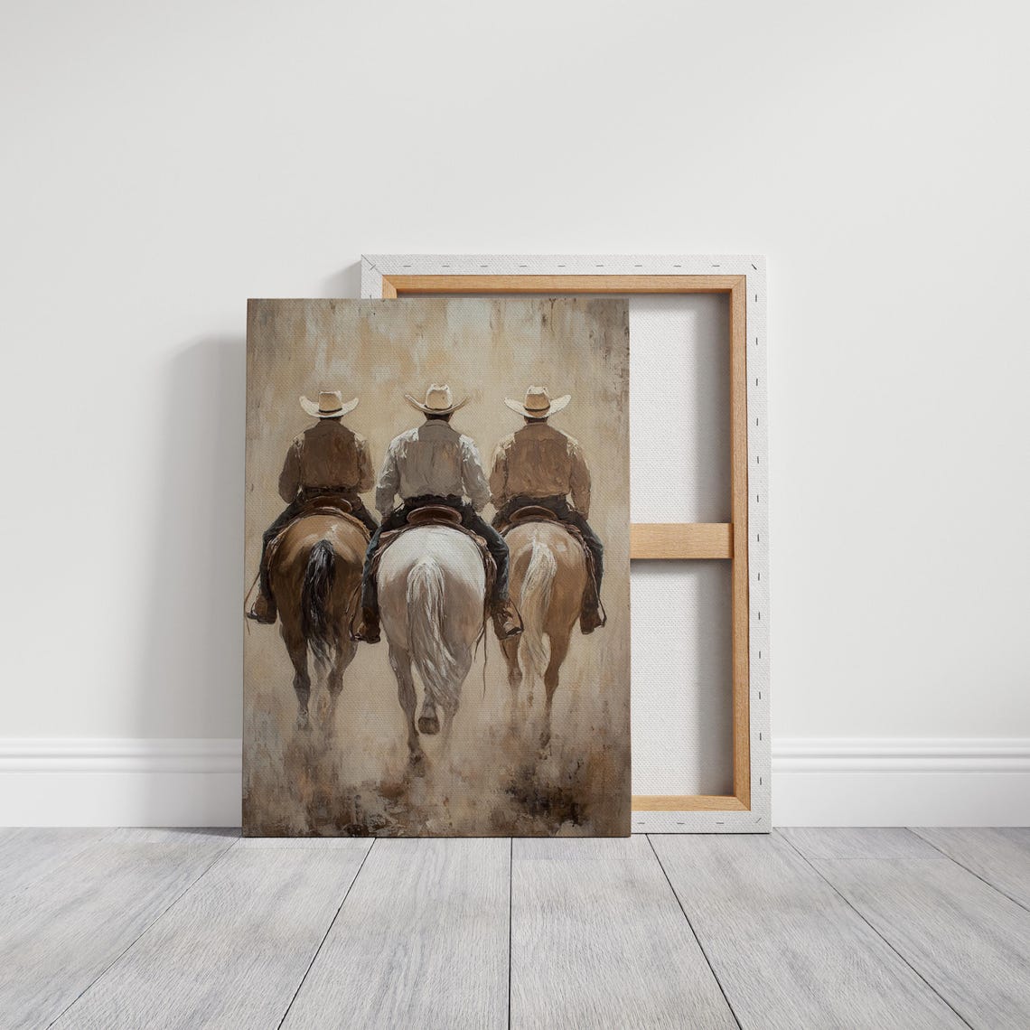Three Cowboys Riding Into Dust Western Horseback Painting Art Print - Image 3
