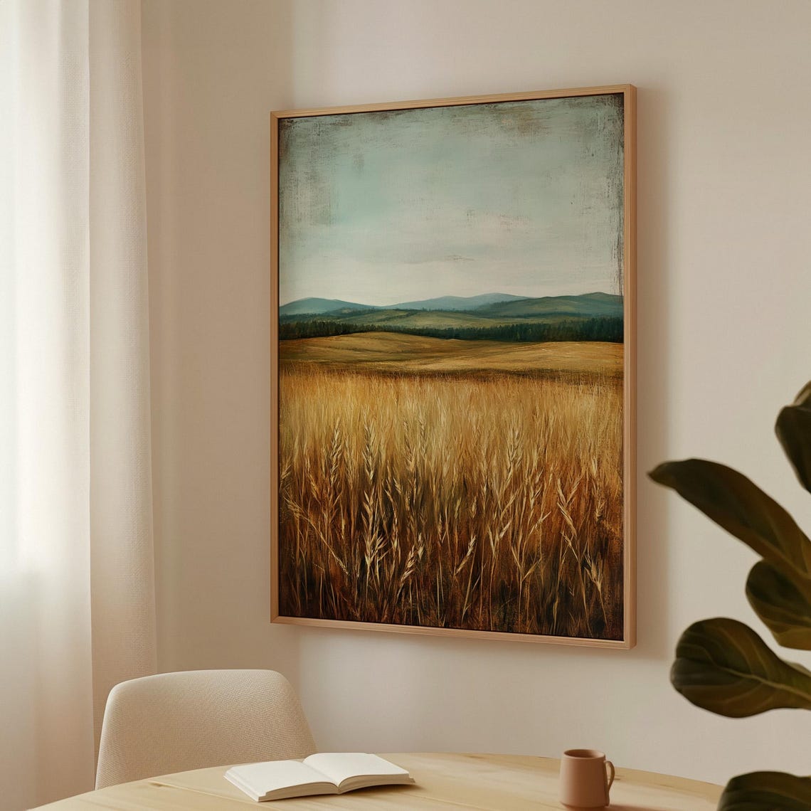 Golden Field Landscape With Rolling Hills Rustic Countryside Wall Art Print - Image 2