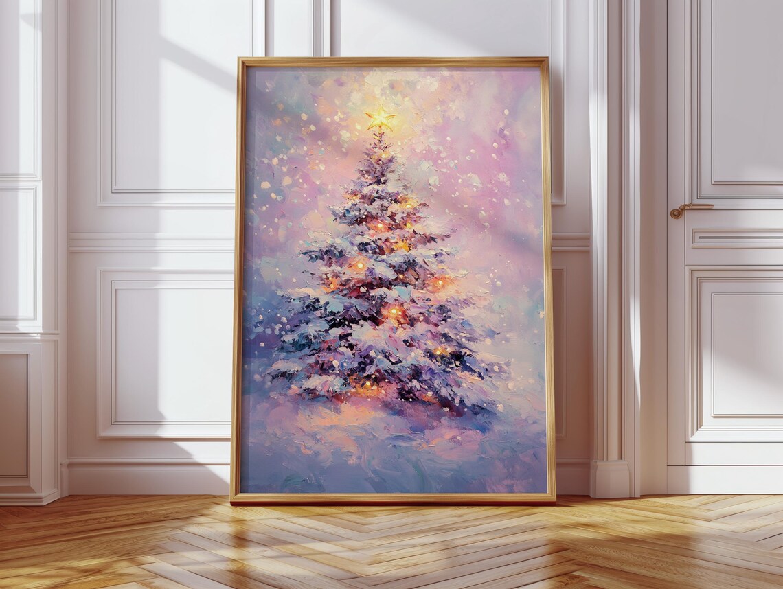 Magical Snowy Christmas Tree, Winter Holiday Art Print