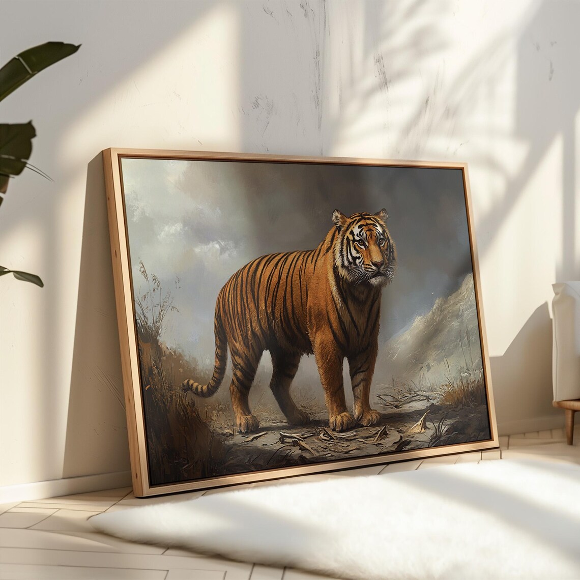 Regal Tiger In The Mountains, Rustic Nature Art Print - Image 4
