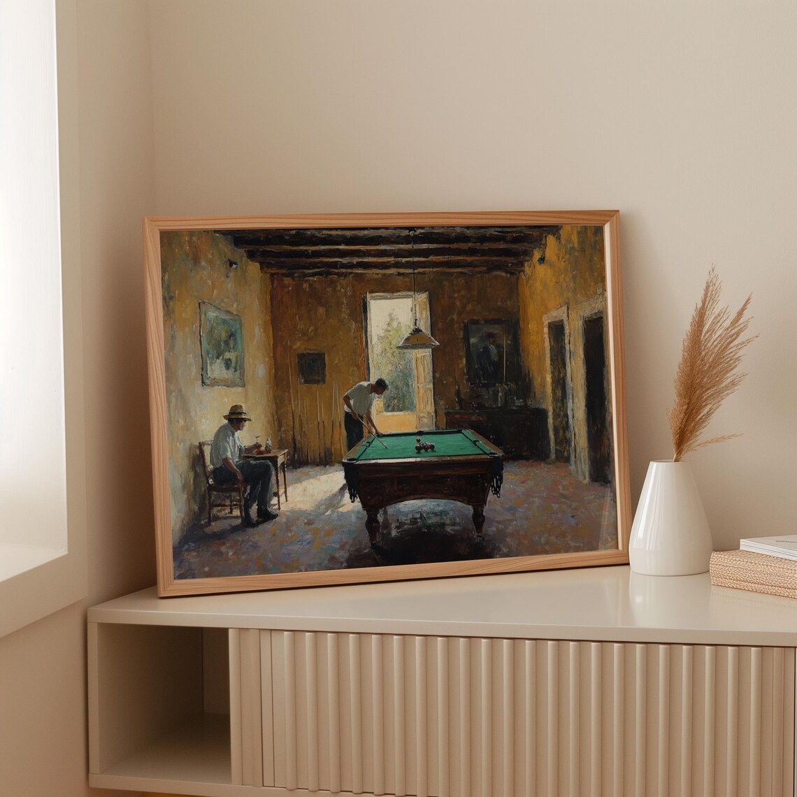 Rustic Billiards Room Painting, Vintage Game Table Art - Image 2