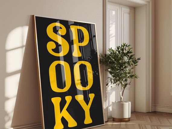 Spooky Bold Yellow Retro Typography On Black Halloween Statement Poster