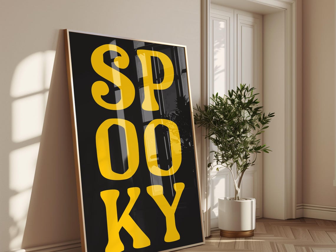 Spooky Bold Halloween Typography Print Yellow And Black Wall Art For Halloween Party Decoration
