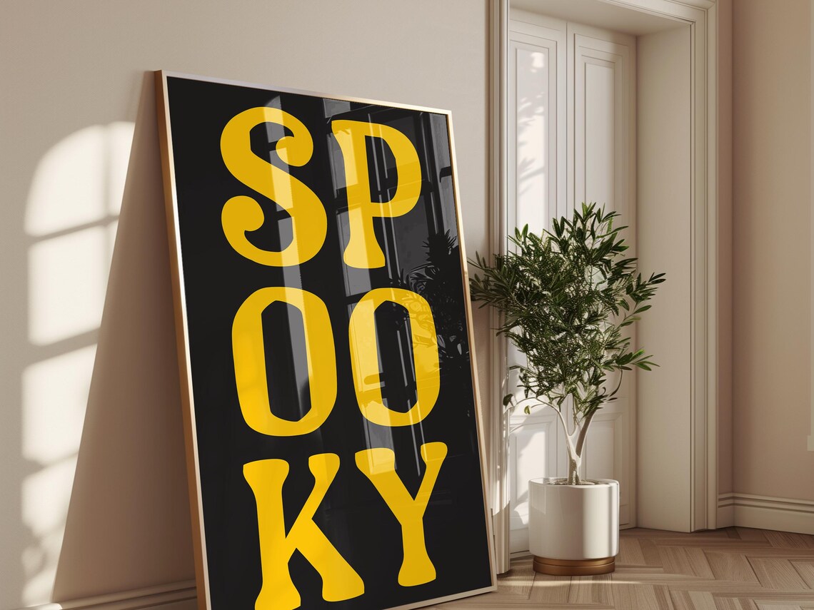 Spooky Bold Yellow Retro Typography On Black Halloween Statement Poster