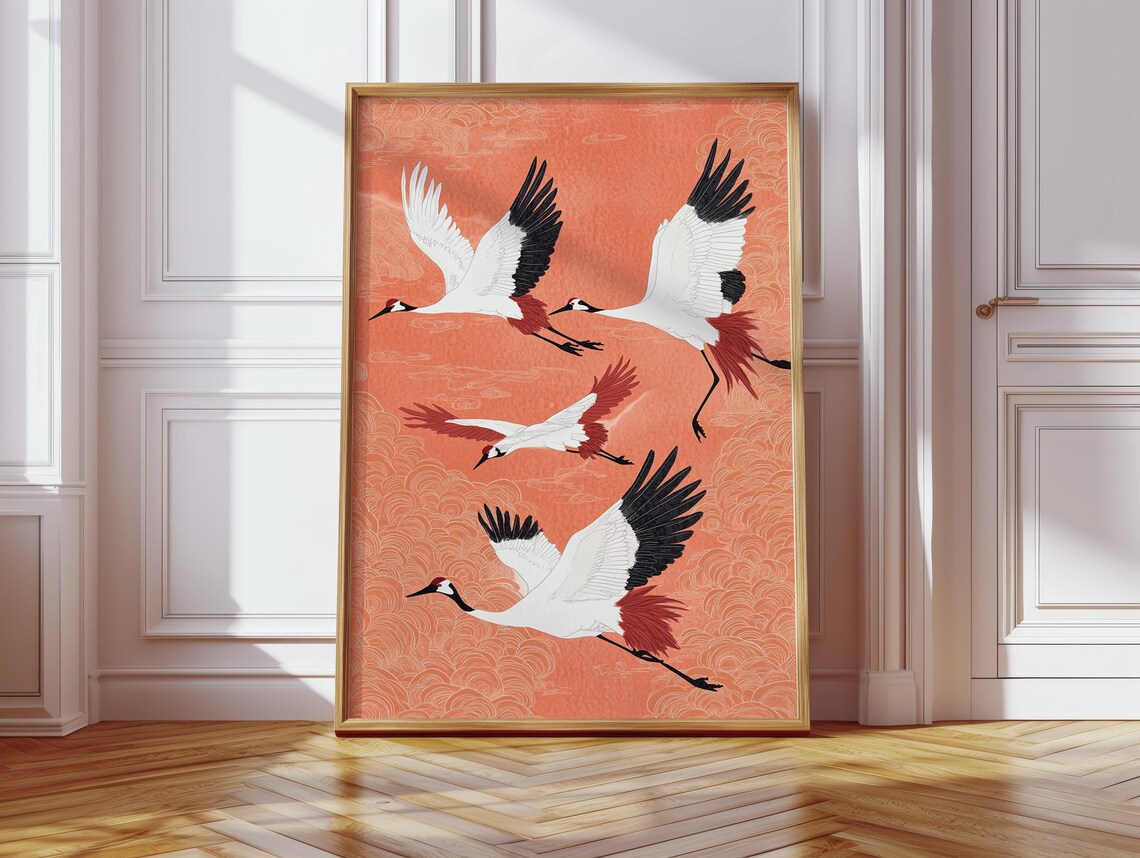 Japanese Crane Flight Art Print, Zen Bird Decor - Image 5