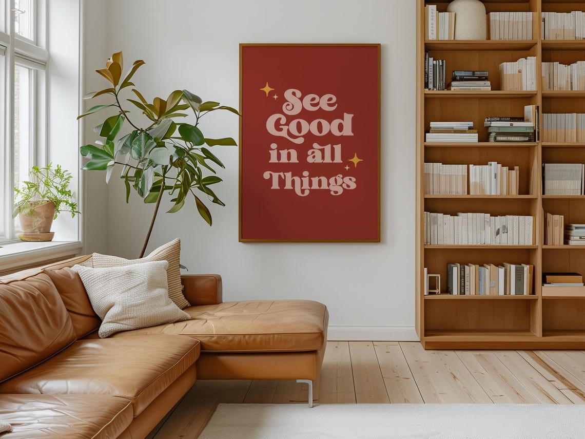 Inspirational See Good In All Things Retro Red Typography Quote Poster - Image 2