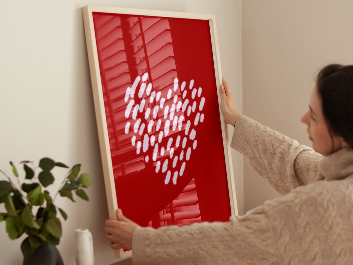 Abstract Red Heart White Brushstrokes Bold Romantic Wall Art Poster - Image 4