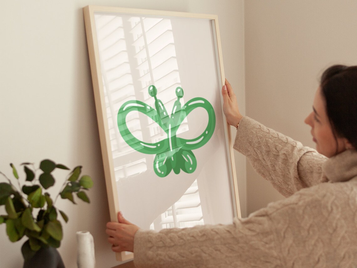 Bright Green Balloon Butterfly Minimalist Boho Kids Room Decor Poster