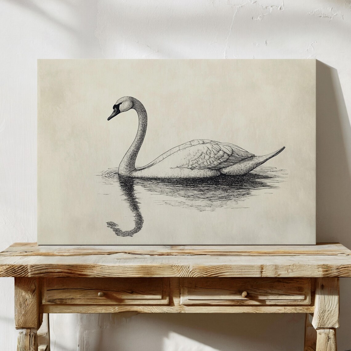 Graceful Swan Ink Drawing, Minimalist Bird Art
