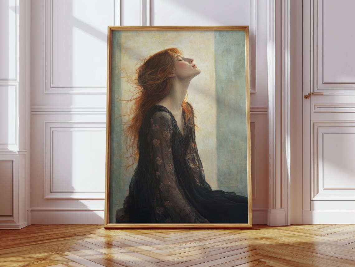 Redhead Woman Flowing Hair Dreamy Light Fine Art Portrait Poster - Image 2