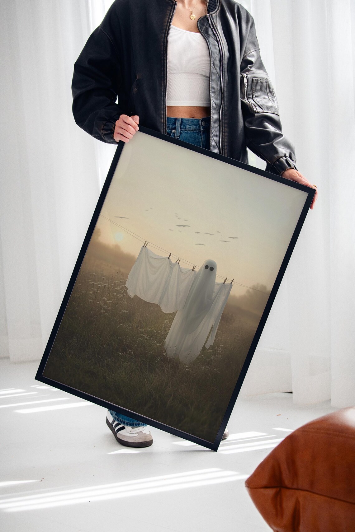 Ghost In Sunrise Laundry Field, Soft Spooky Decor - Image 2