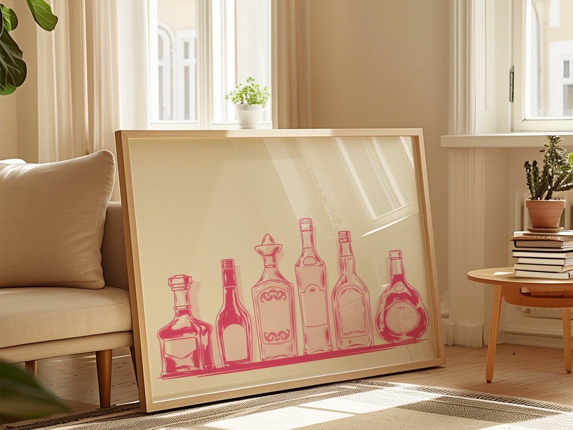 Pink Bar Cart Wall Art Minimalist Prints Modern Art Bohominimalistdecor Bar Art File