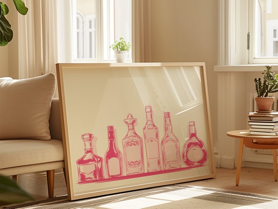 Pink Bar Cart Wall Art Minimalist Prints Modern Art Bohominimalistdecor Bar Art File
