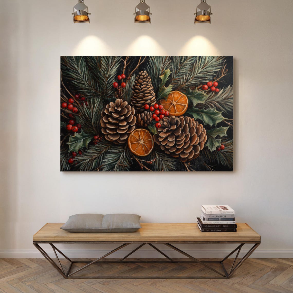 Holiday Pinecone Holly Berries Orange Slices Rustic Christmas Poster - Image 2