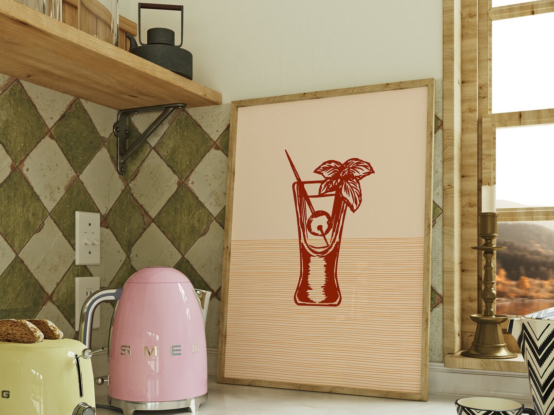 Boho Cocktail Wall Art, Minimalist Modern Art