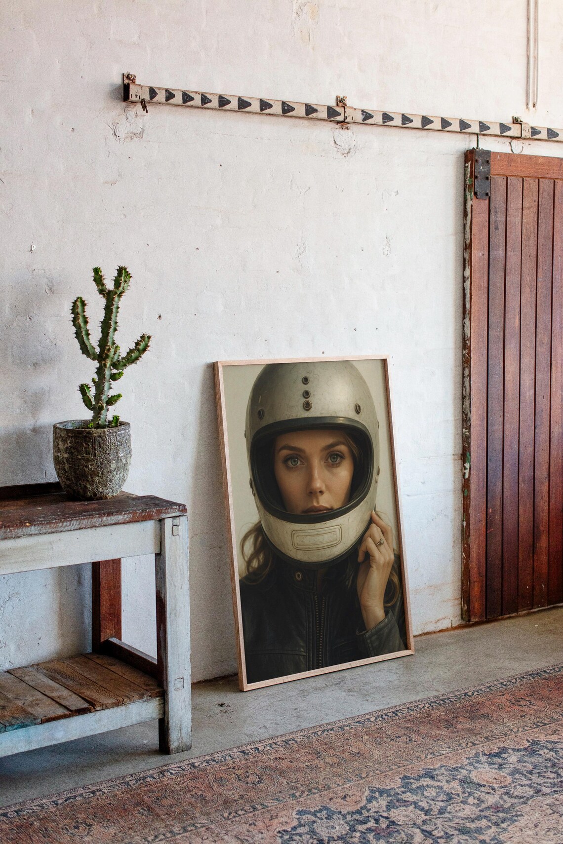 Vintage Helmet Woman Portrait, Retro Motorsport - Image 2
