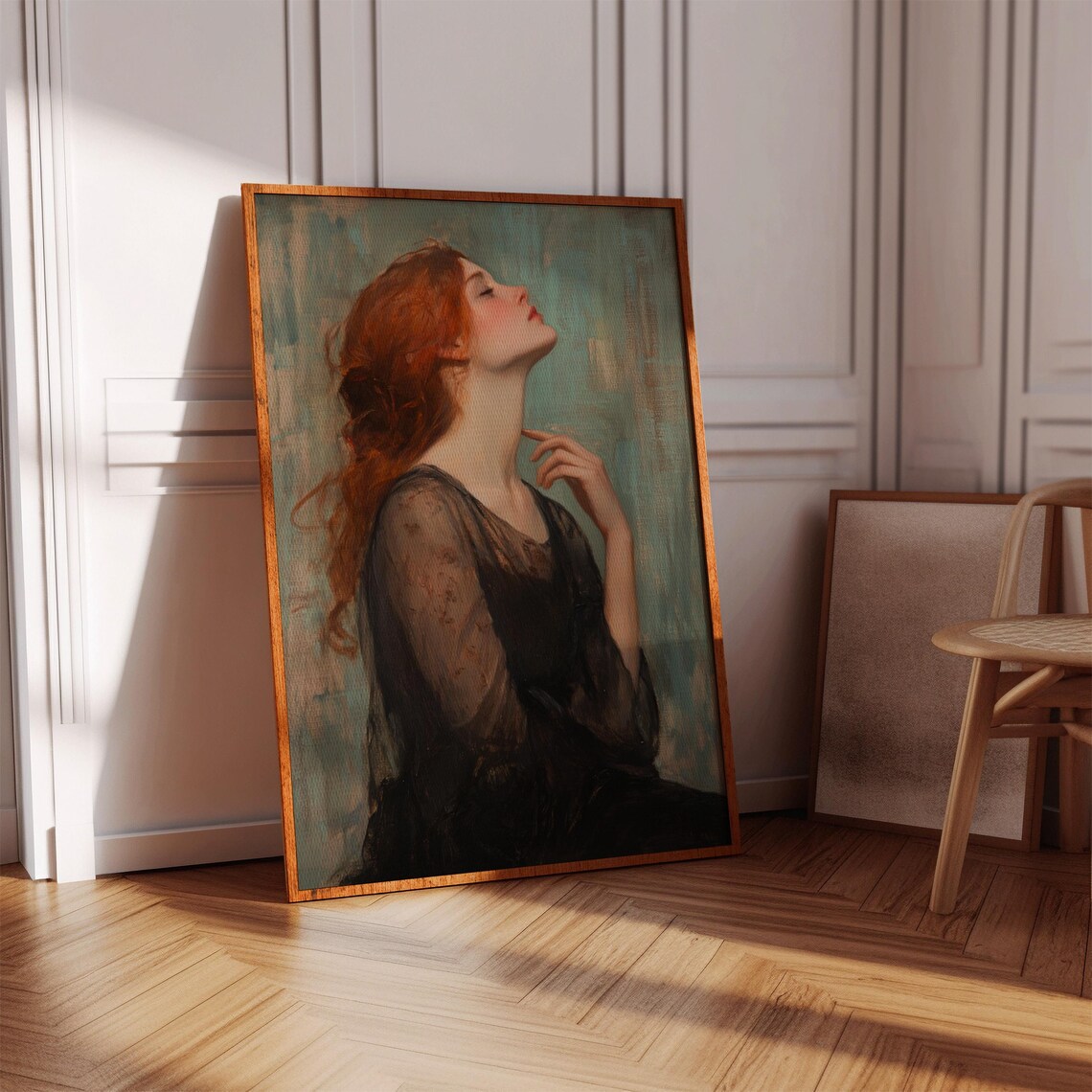 Elegant Redhead in Black Lace Romantic Classic Portrait Poster - Image 4