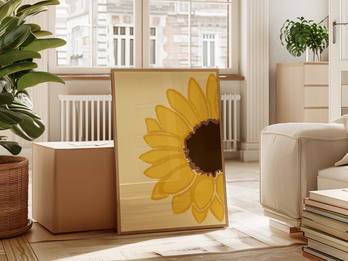 Oversized Sunflower Bloom Yellow Petals Minimalist Botanical Art Print - Image 4
