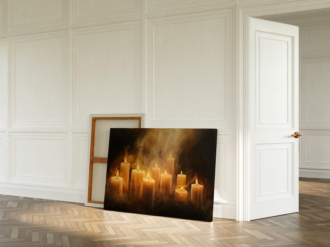 Glowing Golden Candles Smoky Flames Dark Moody Candlelight Art Poster - Image 3