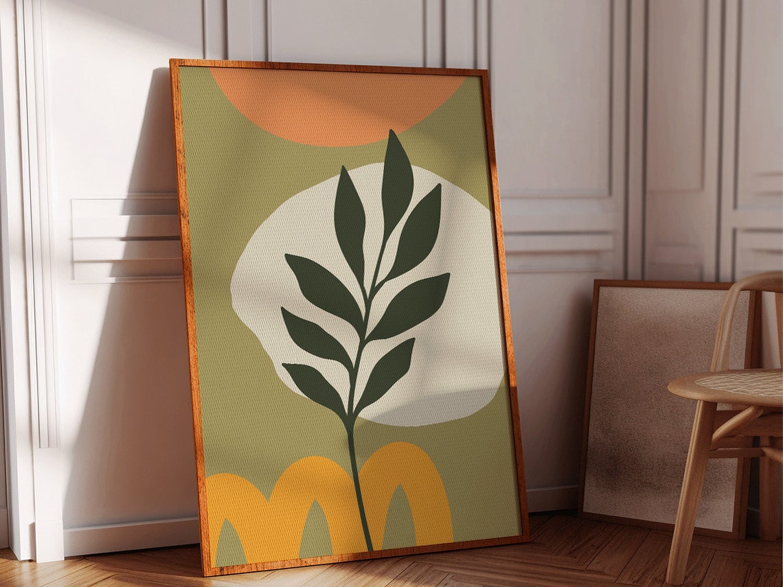 Sage Olive Terracotta Botanical Leaf Abstract Modern Wall Poster - Image 2