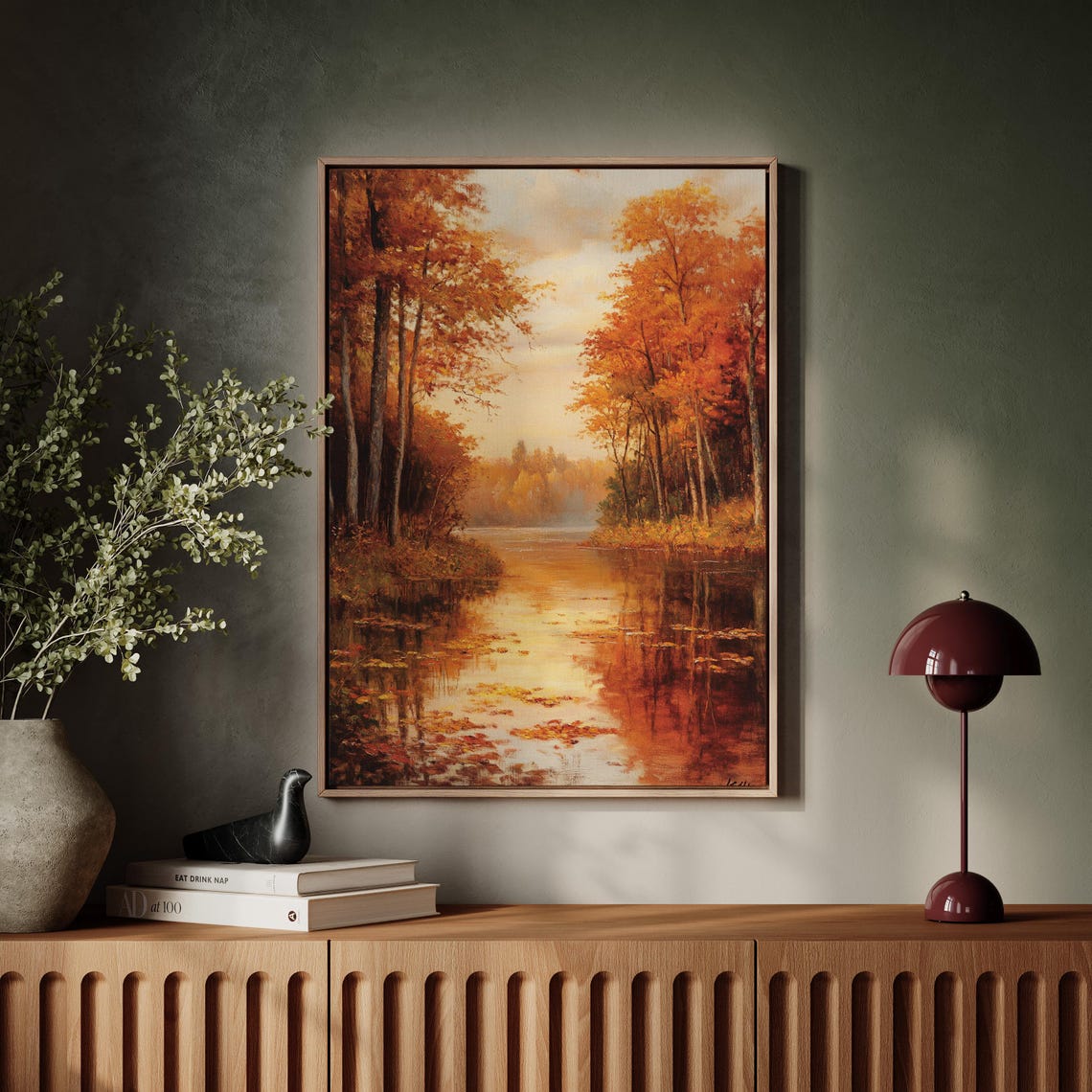 Golden Autumn Forest River Landscape Art Print - Image 5