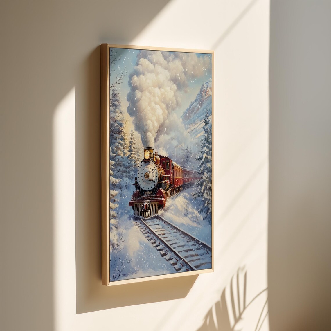 Vintage Red Steam Train Winter Snowy Mountain Locomotive Scenic Poster - Image 4