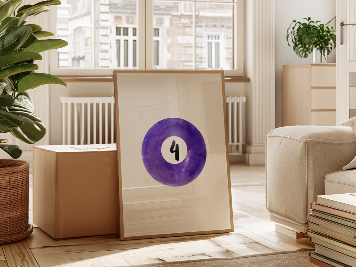 Number 4 Pool Ball Watercolor Purple Retro Billiards Wall Decor Poster - Image 4