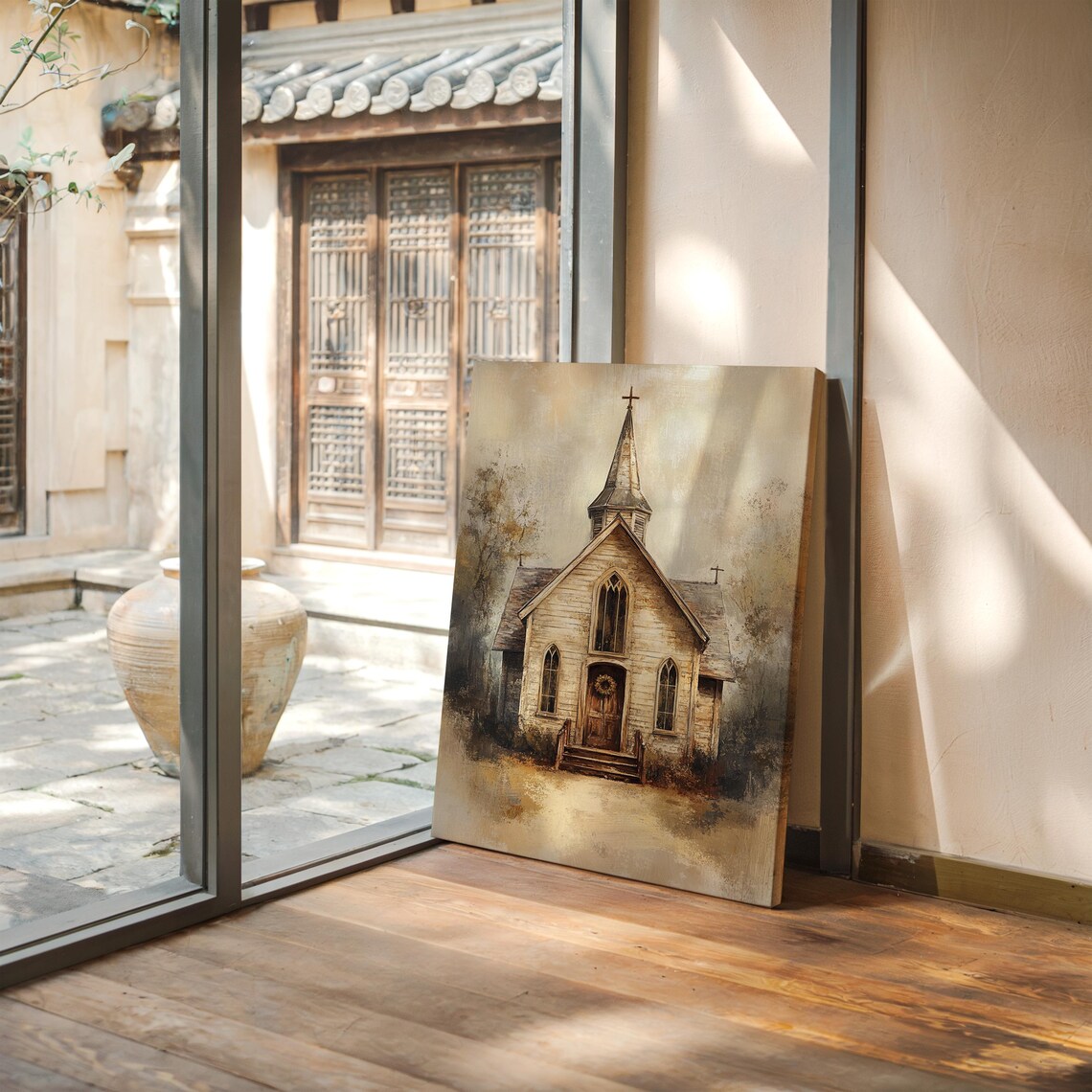 Rustic Church Painting, Vintage Chapel Art Print - Image 4